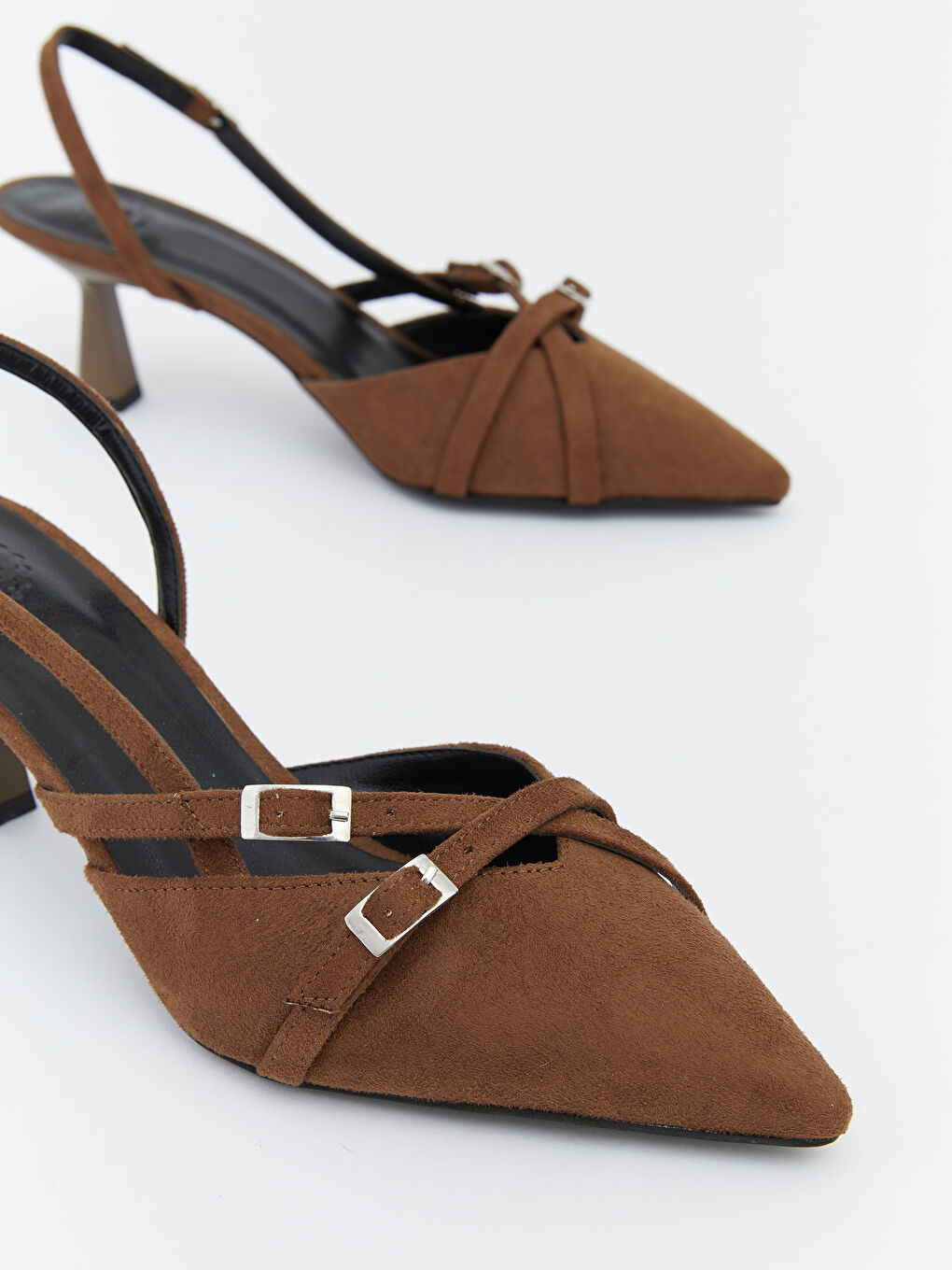 Kahverengi Sivri Burun Rugan Kadın Topuklu Ayakkabı-2