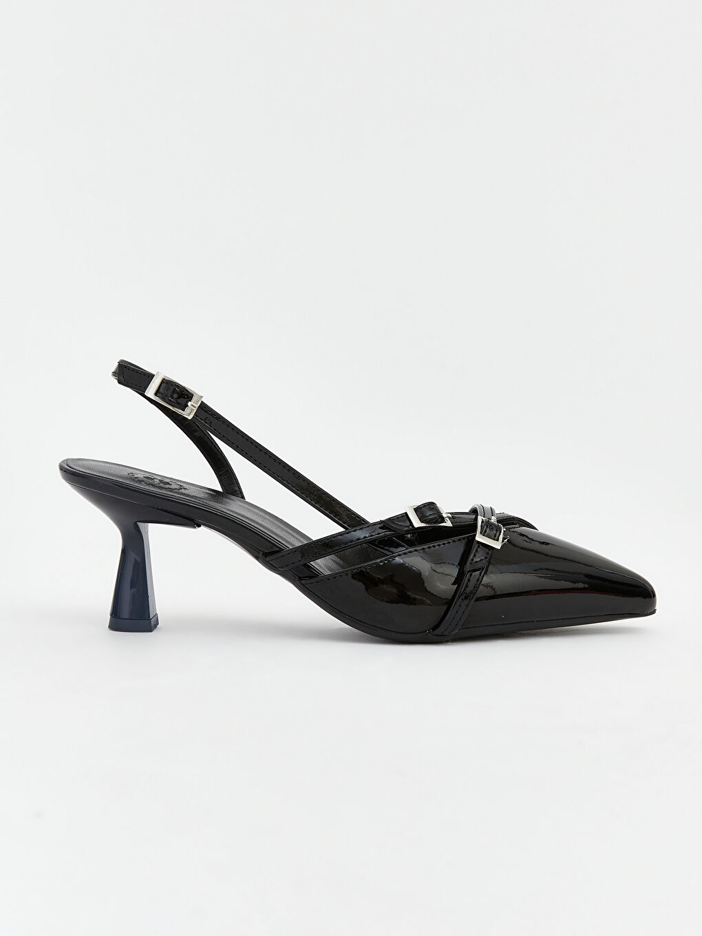Siyah Sivri Burun Rugan Kadın Topuklu Ayakkabı-1