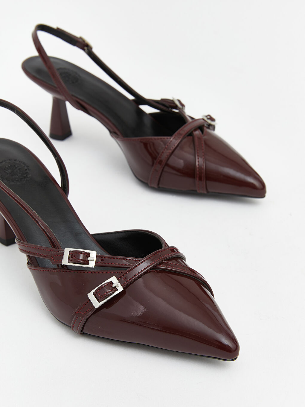 Bordo Sivri Burun Rugan Kadın Topuklu Ayakkabı-2