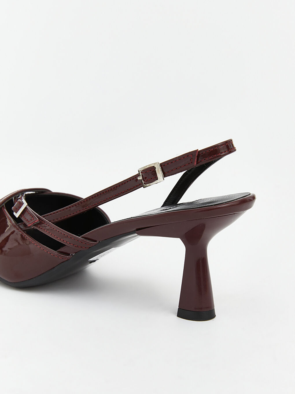 Bordo Sivri Burun Rugan Kadın Topuklu Ayakkabı-4
