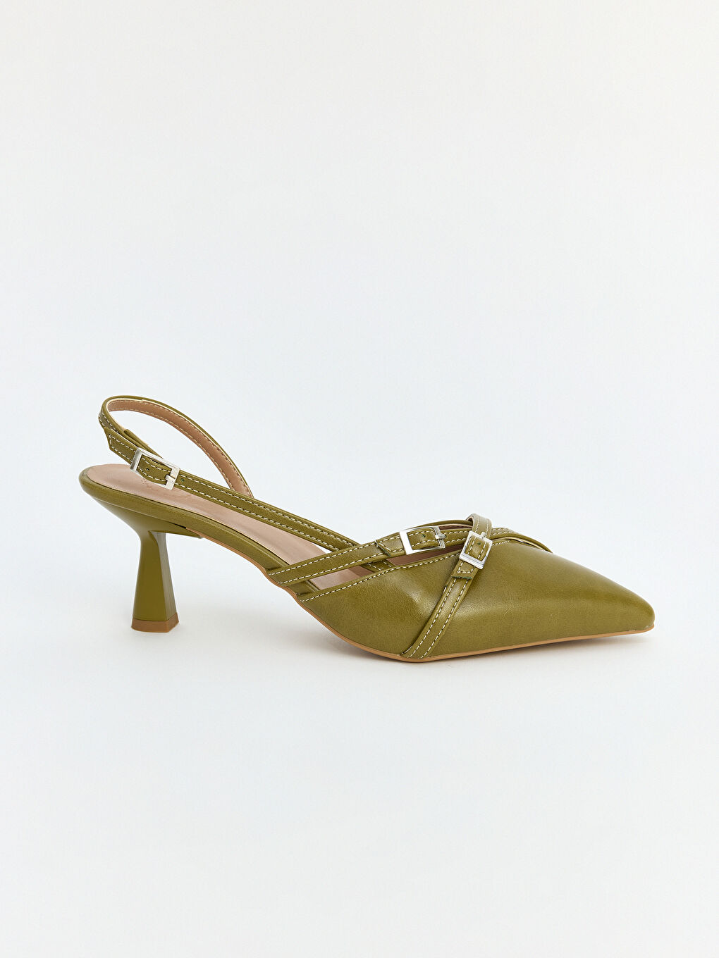 Yeşil Sivri Burun Rugan Kadın Topuklu Ayakkabı-1