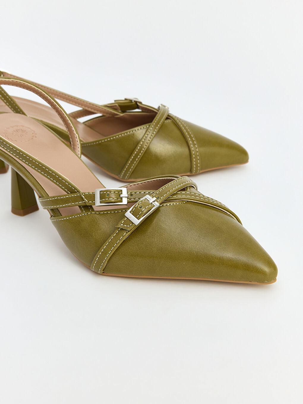 Yeşil Sivri Burun Rugan Kadın Topuklu Ayakkabı-2