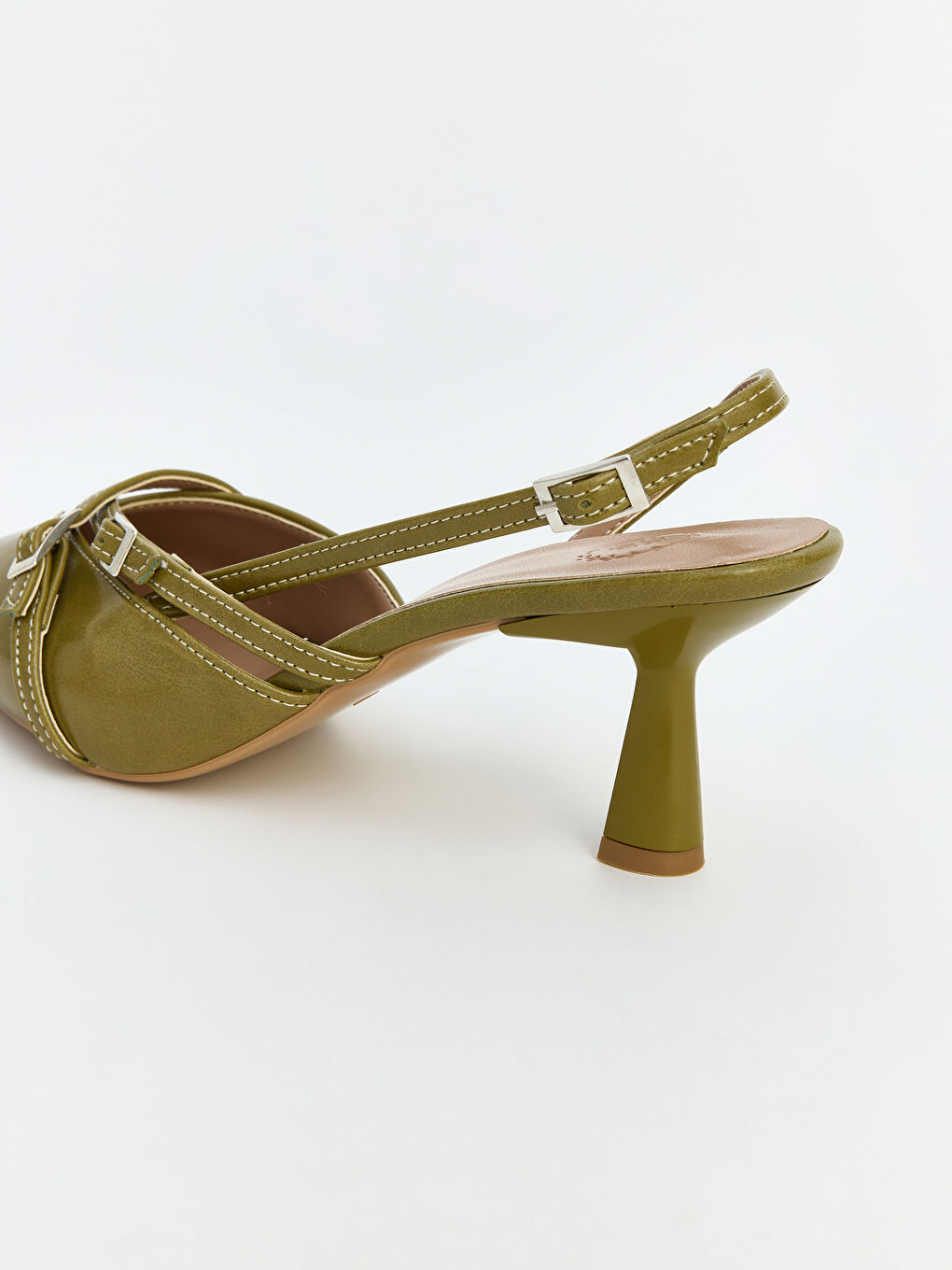 Yeşil Sivri Burun Rugan Kadın Topuklu Ayakkabı-4
