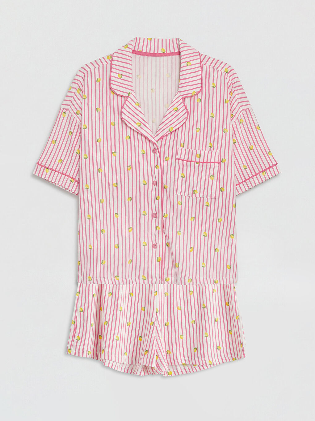 Pembe Gömlek Yaka Kadın Şortlu Pijama Takımı