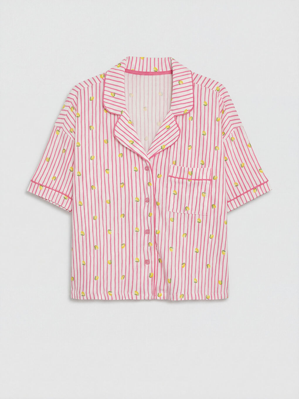 Pembe Gömlek Yaka Kadın Şortlu Pijama Takımı-1