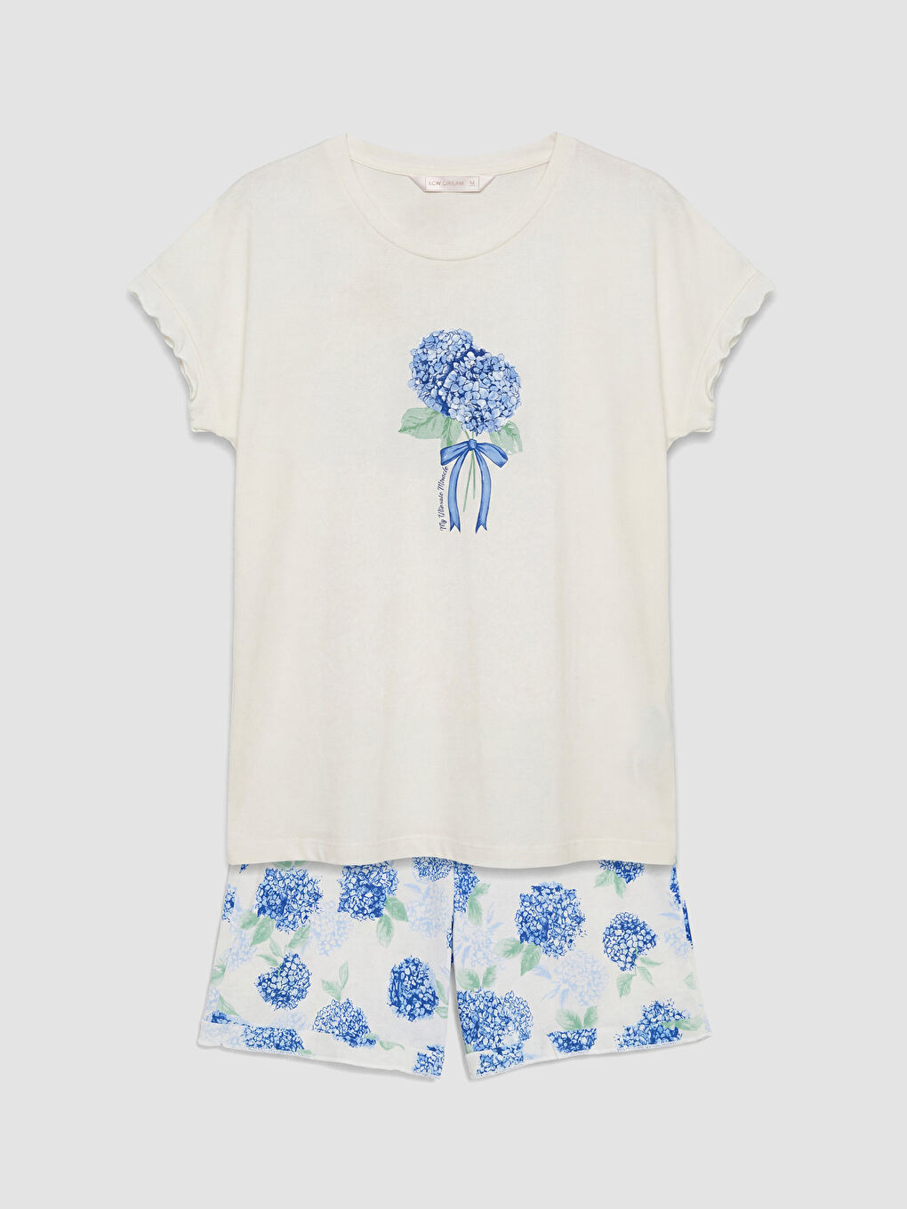 Ekru Çiçekli Kadın Şortlu Pijama Takımı