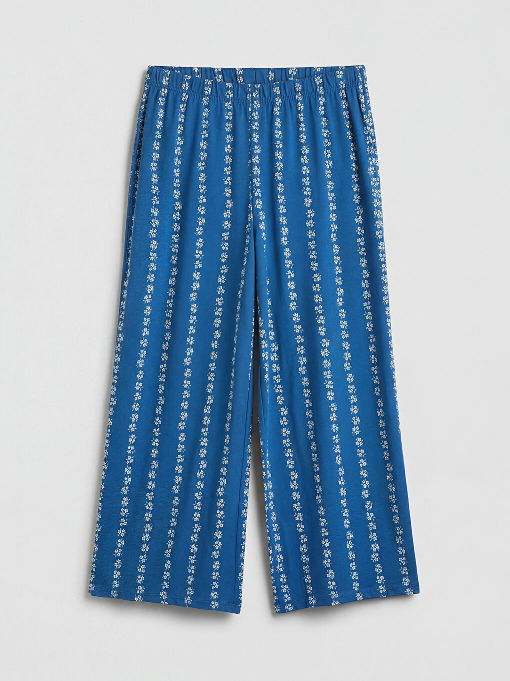 Lacivert Beli Lastikli Çiçekli Kadın Pijama Altı