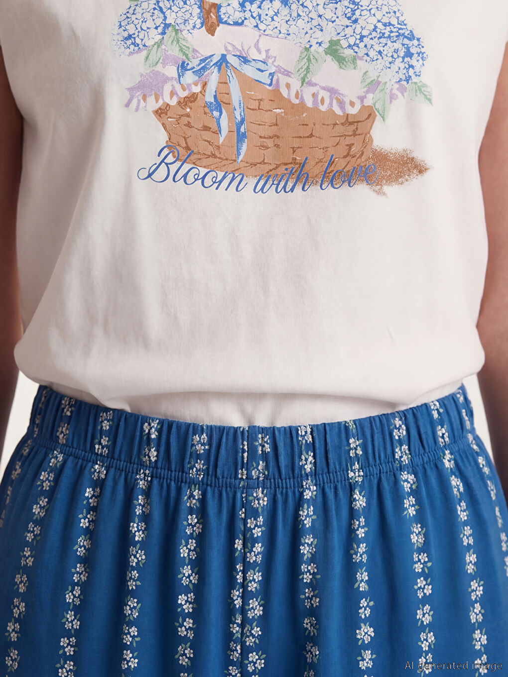 Lacivert Baskılı Kadın Kaprili Pijama Takımı-2