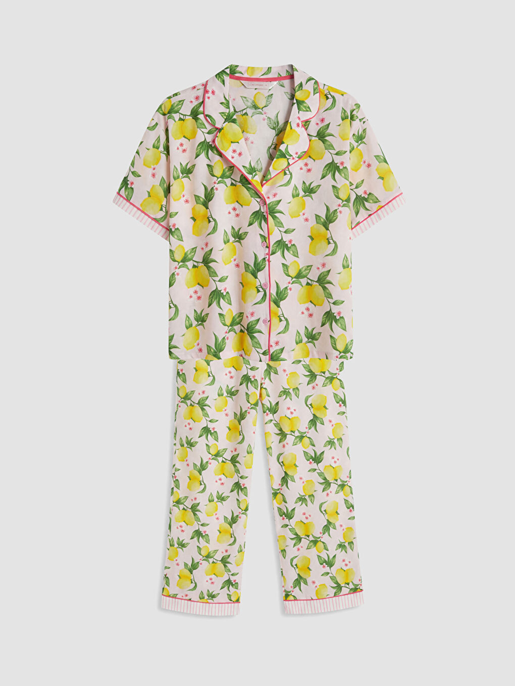Pembe Gömlek Yaka Limon Baskılı Kadın Pijama Takımı