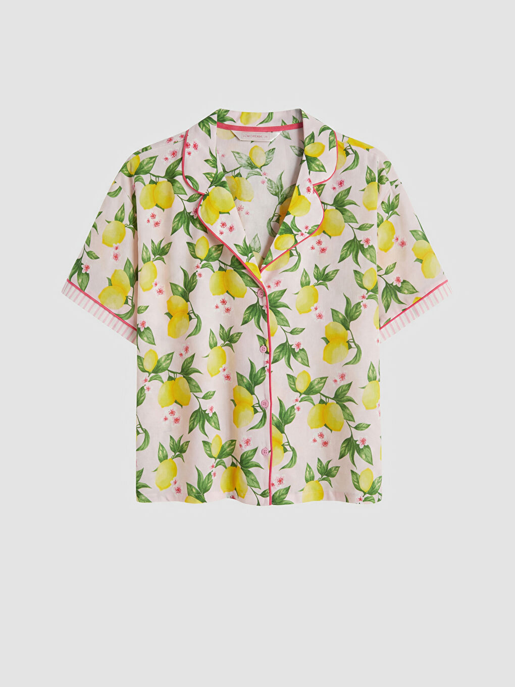 Pembe Gömlek Yaka Limon Baskılı Kadın Pijama Takımı-1