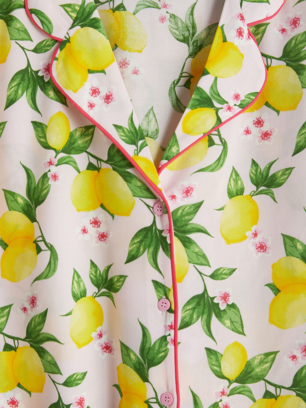 Pembe Gömlek Yaka Limon Baskılı Kadın Pijama Takımı-3