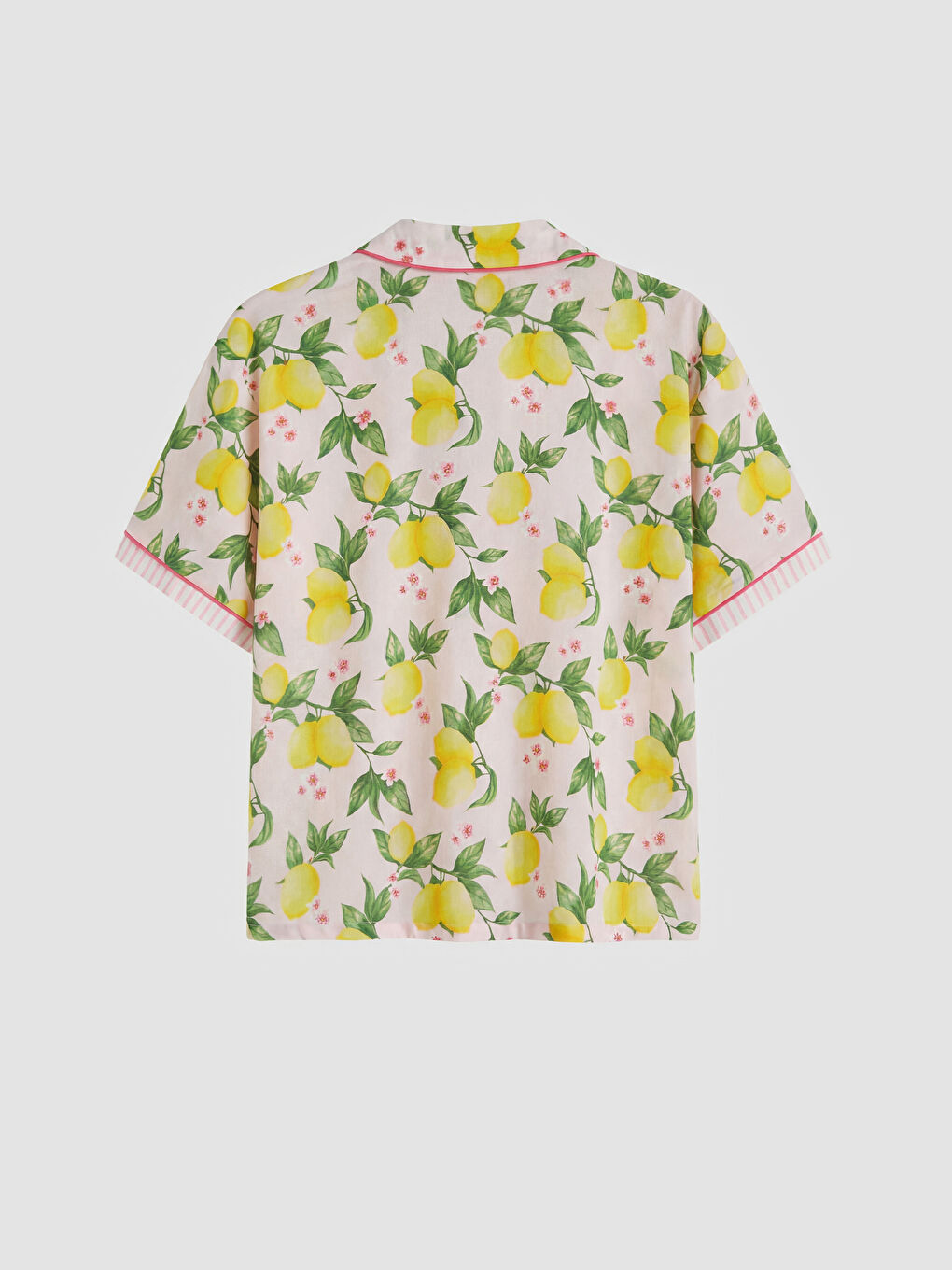 Pembe Gömlek Yaka Limon Baskılı Kadın Pijama Takımı-5