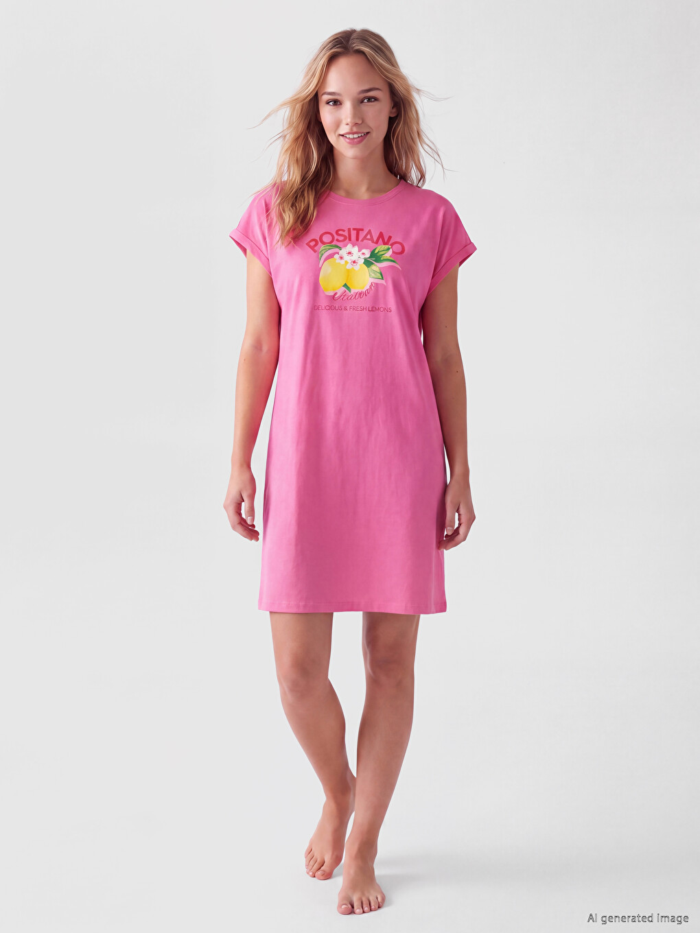 Crew Neck Positano Printed Women's Nightdress-1