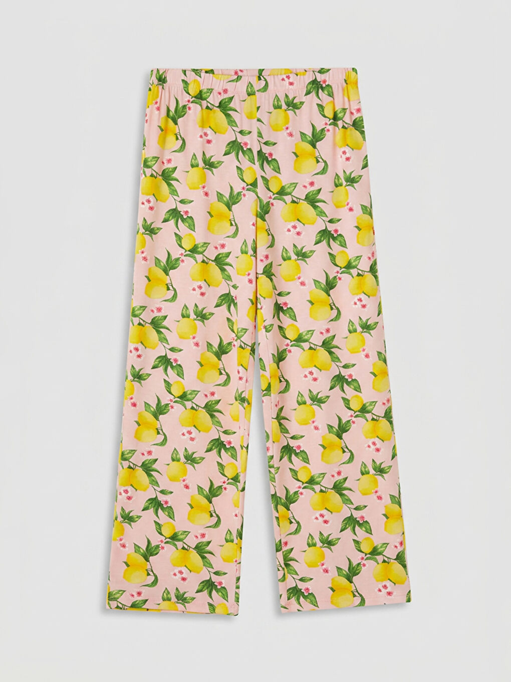 Pembe Beli Lastikli Limon Desenli Kadın Pijama Altı