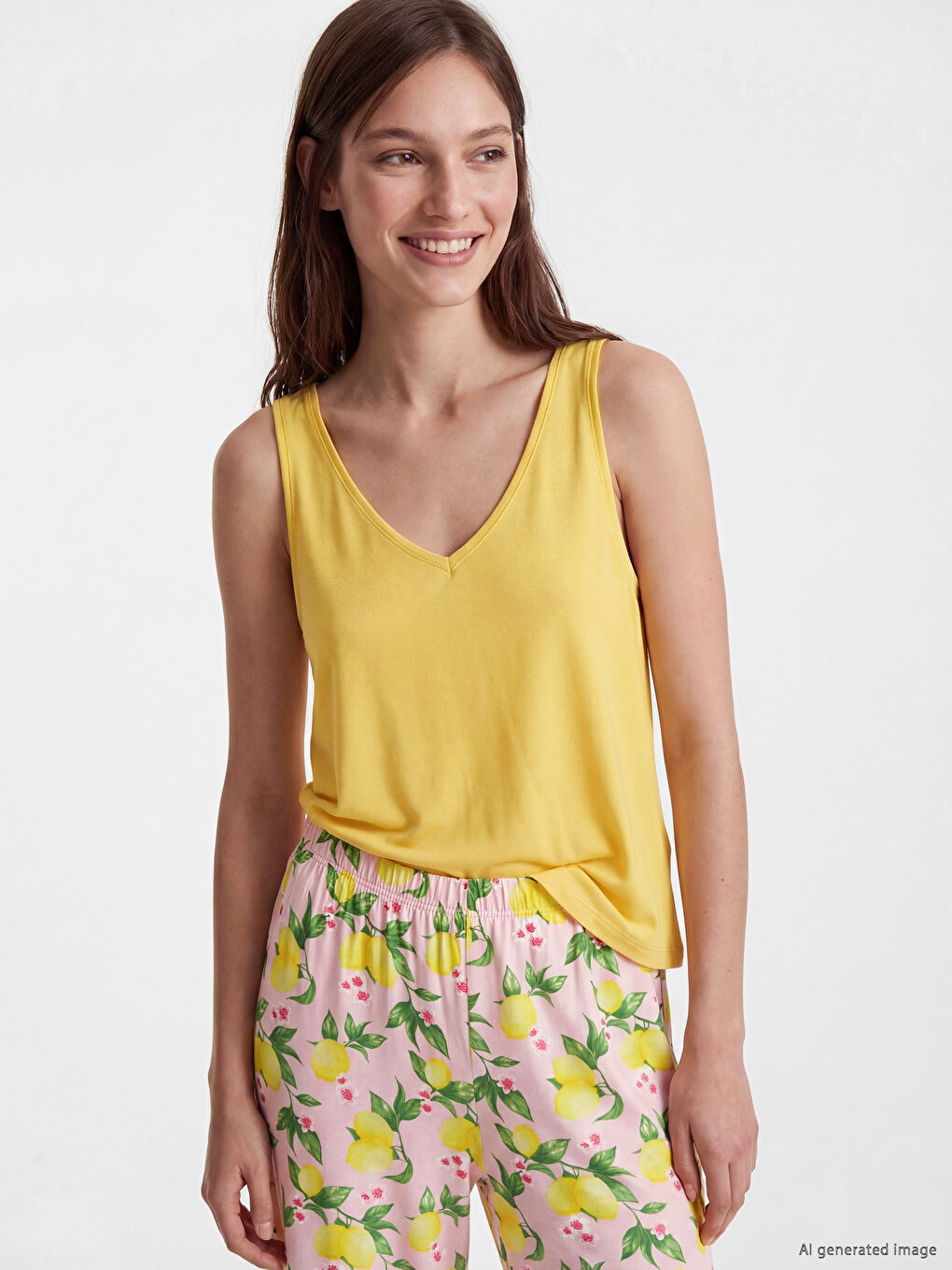 Pidžama komplet sa V izrezom i šarom za žene-1