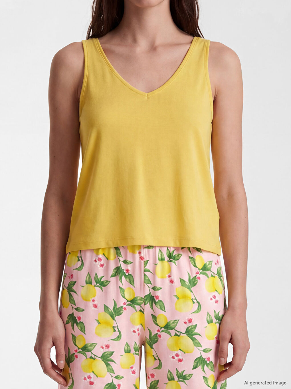 Pidžama komplet sa V izrezom i šarom za žene-2