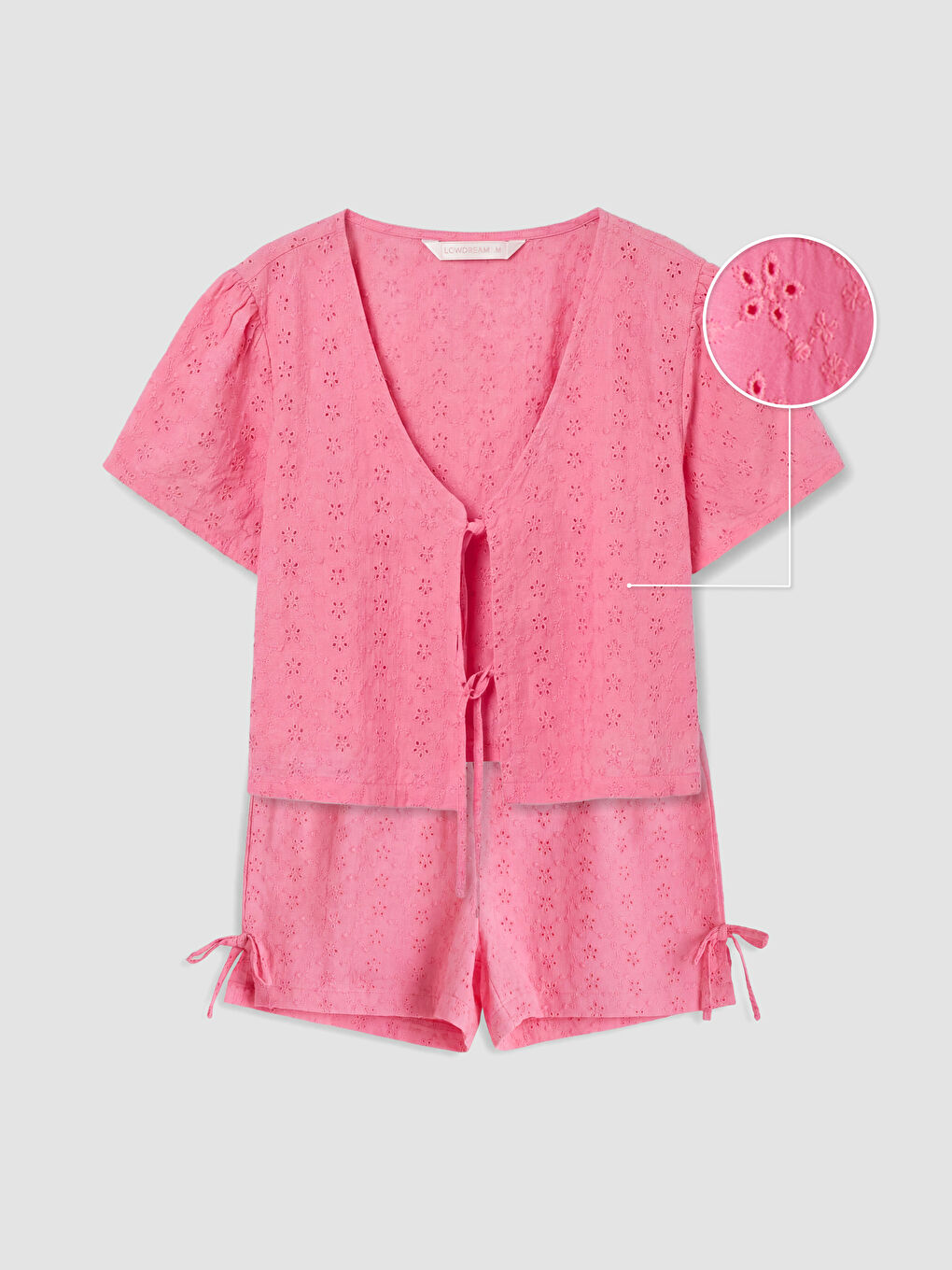 Pembe V Yaka Brode Kadın Şortlu Pijama Takımı