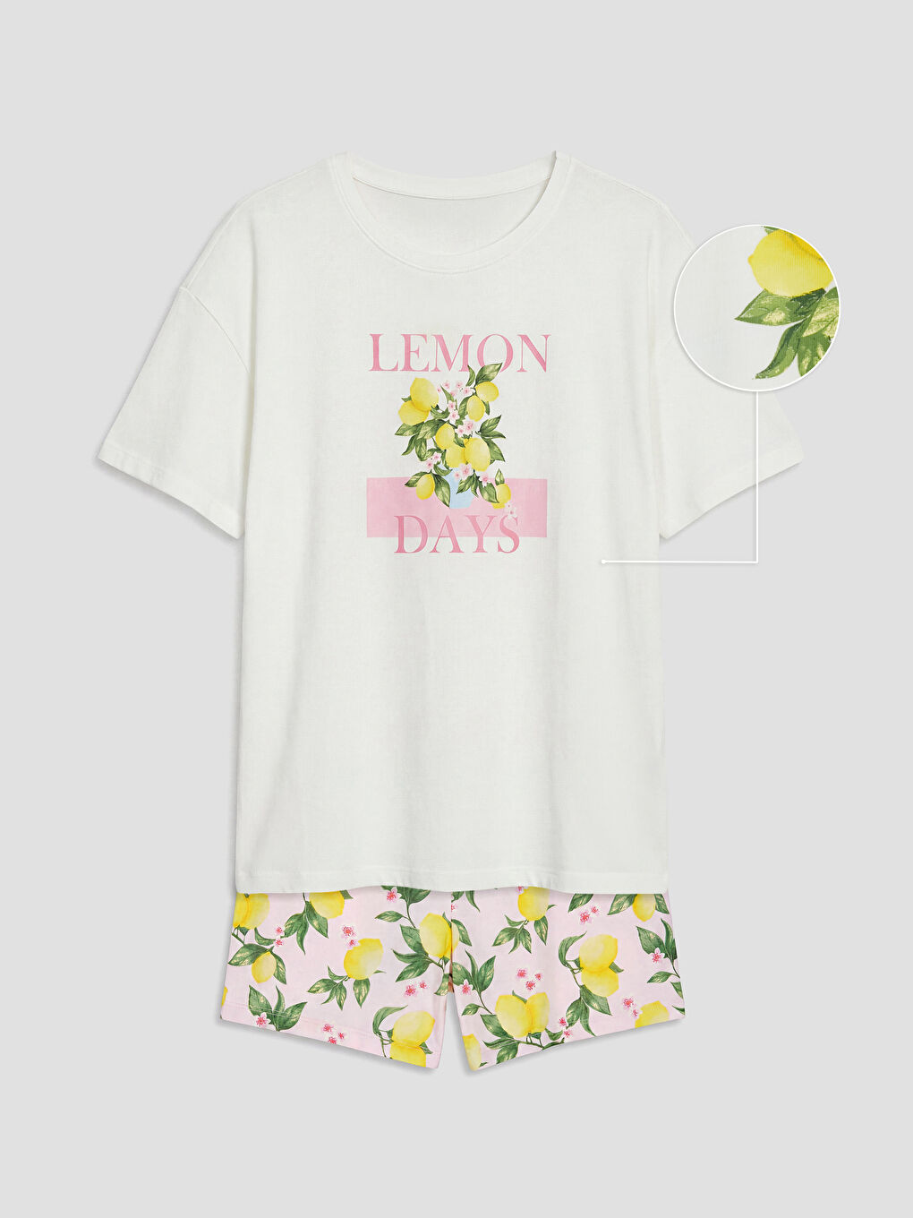 Pembe Bisiklet Yaka Baskılı Kadın Şortlu Pijama Takımı