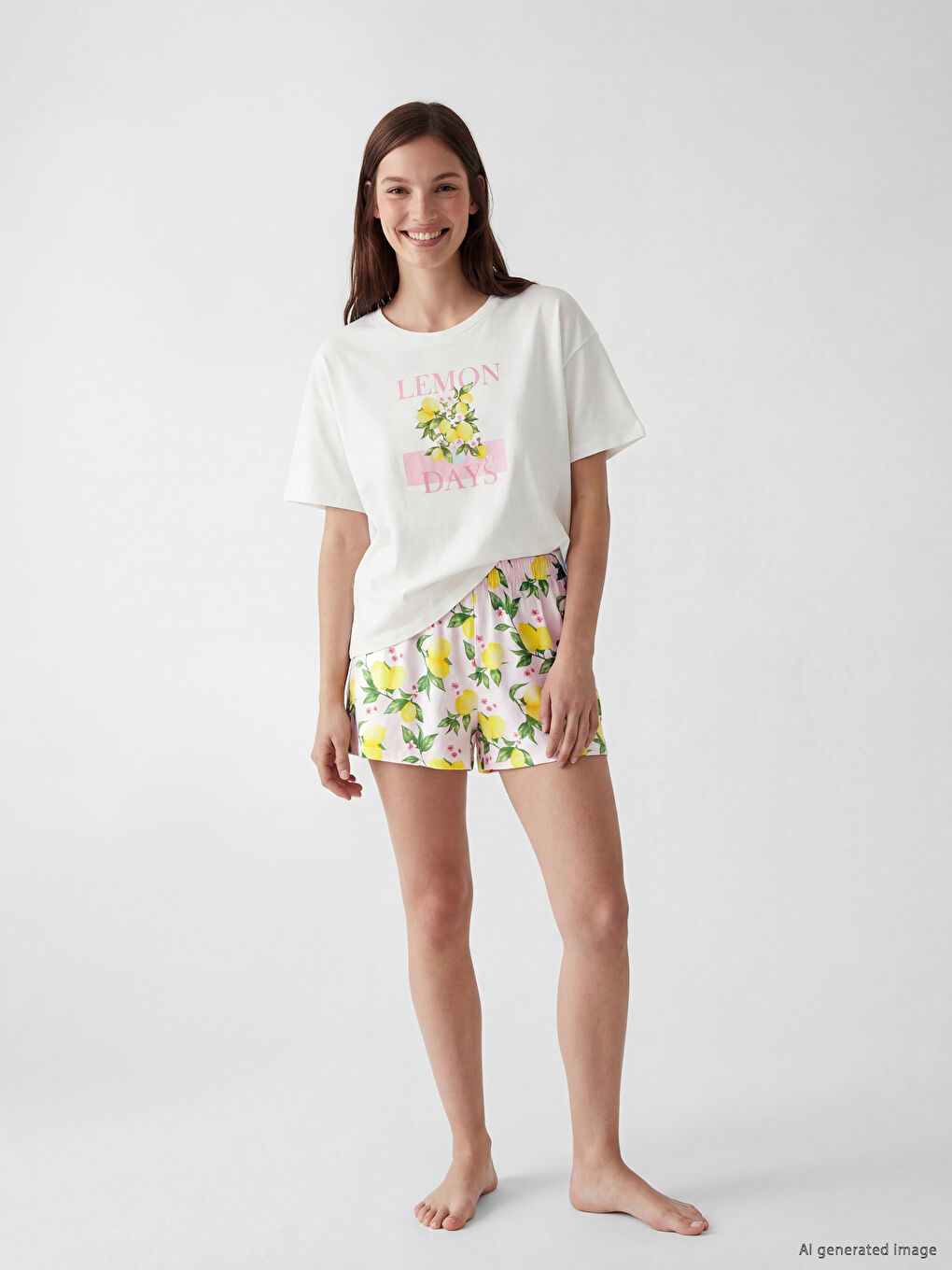 Crew Neck Printed Women's Short Pyjamas Set-1