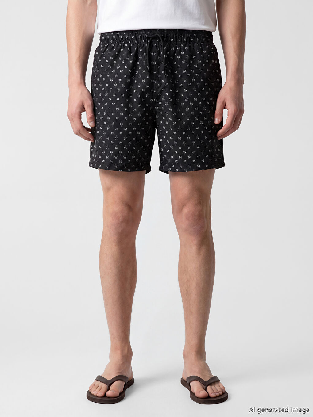 Siyah Kısa Boy Desenli Erkek Deniz Şortu-1