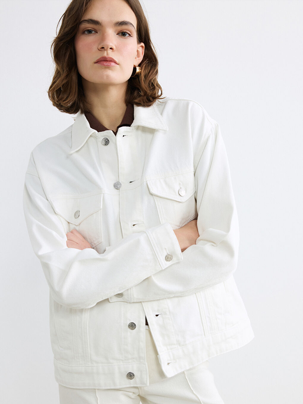 Veste en jean oversize pour femme à col chemise