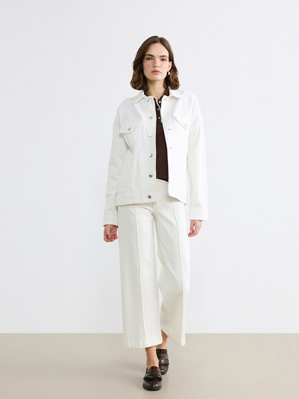 Veste en jean oversize pour femme à col chemise-1