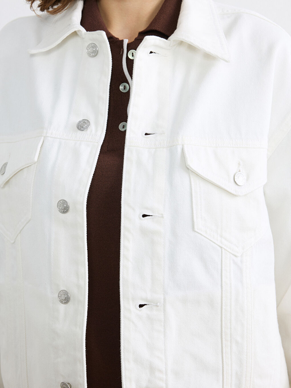 Veste en jean oversize pour femme à col chemise-2