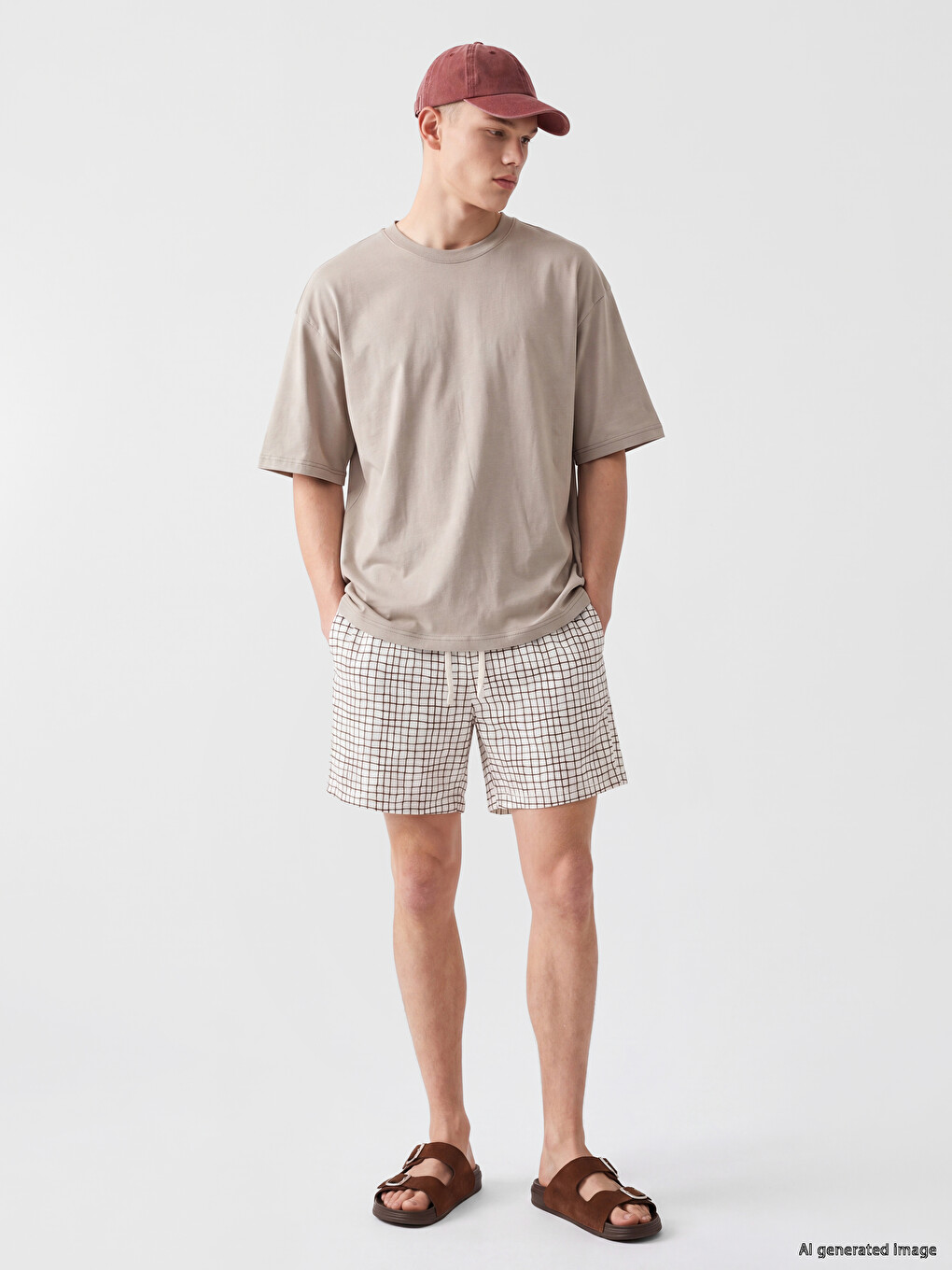 Man Beige Swimming Shorts-1