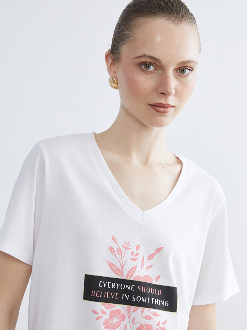 V Neck Printed Women's T-shirt