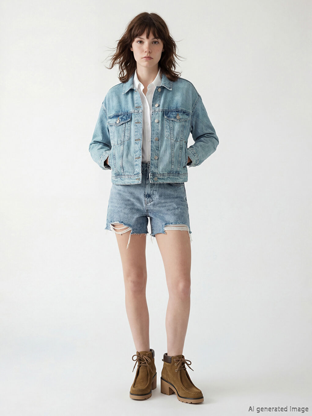 جاكيت دِنيم للسيدات برقبة بياقة-1