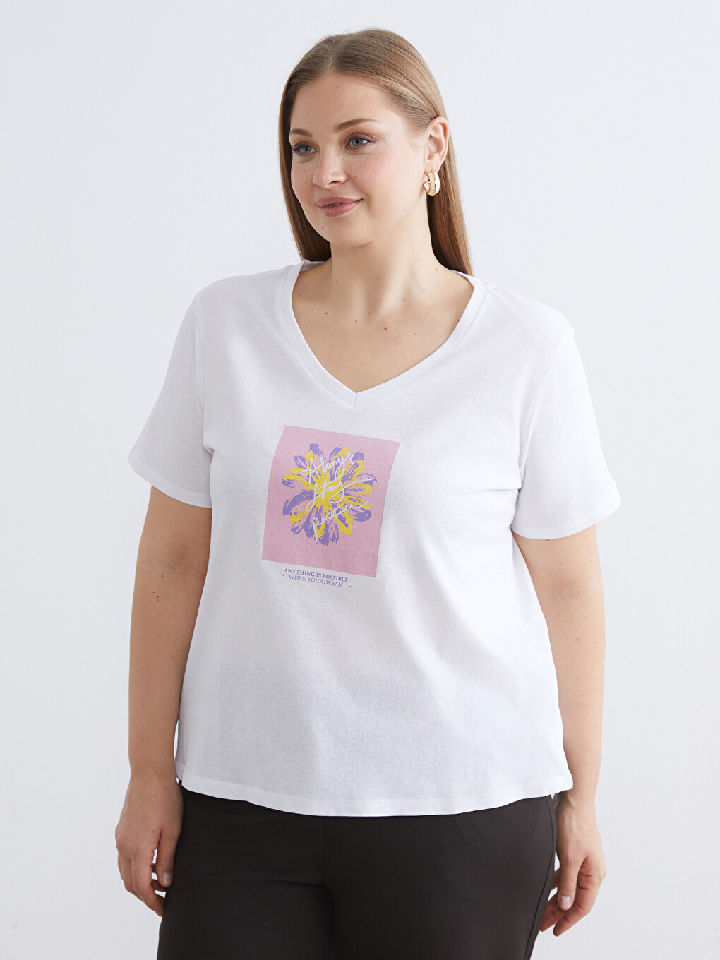 Tricou Imprimat cu Decolteu în V pentru Femei