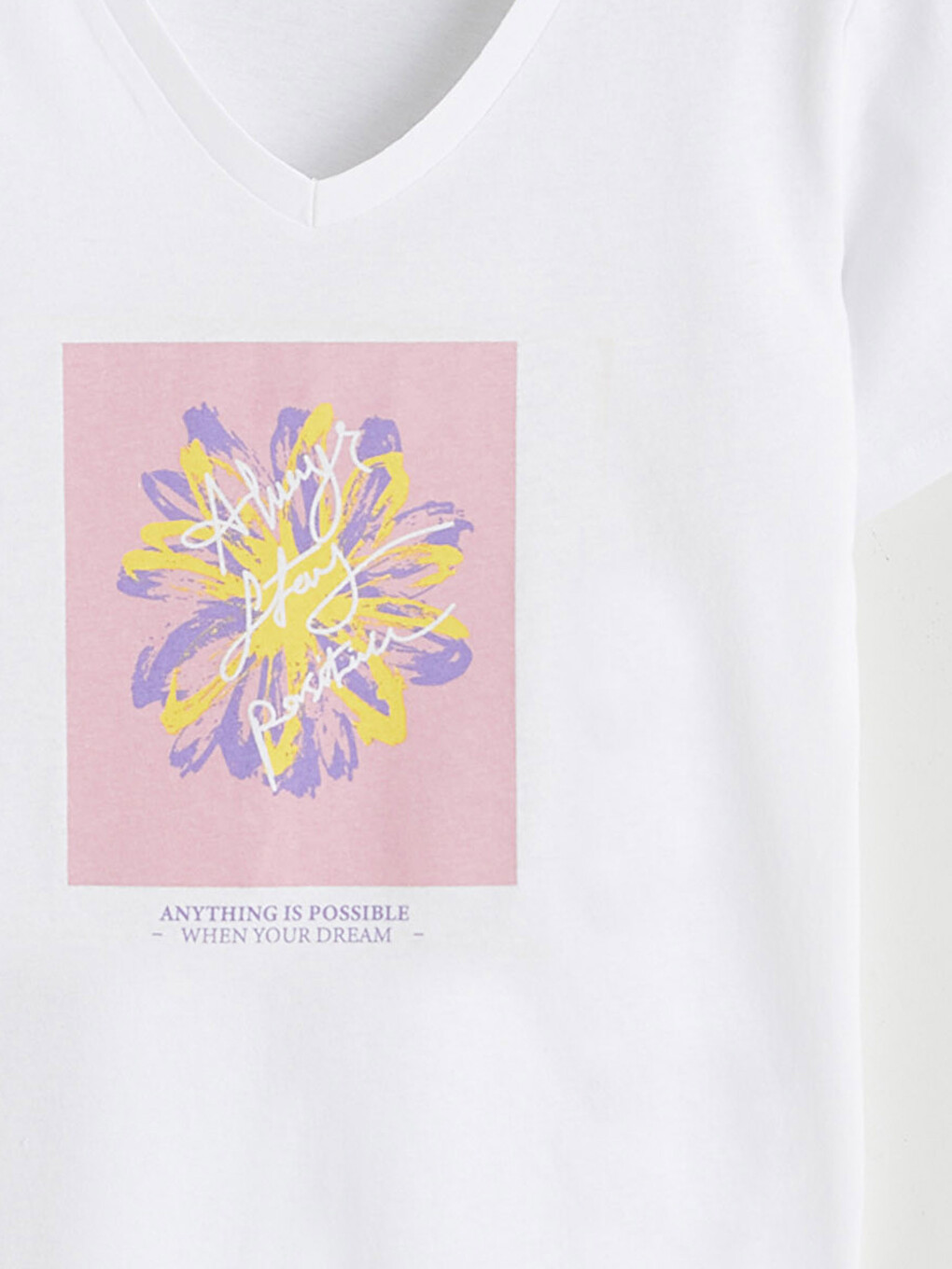 Tricou Imprimat cu Decolteu în V pentru Femei-3