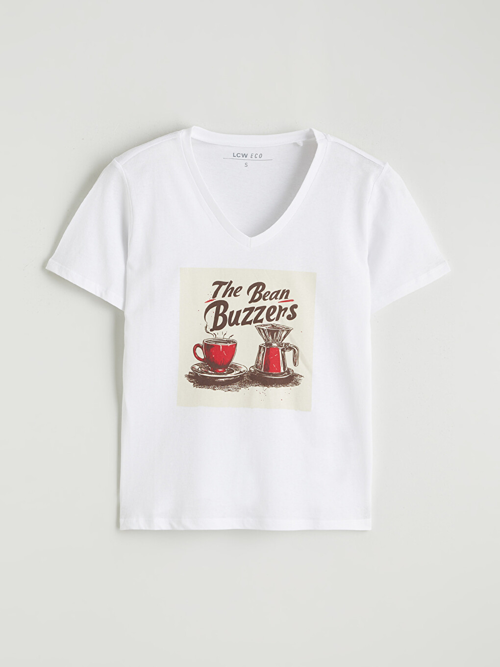 Tricou Imprimat cu Decolteu în V pentru Femei-4