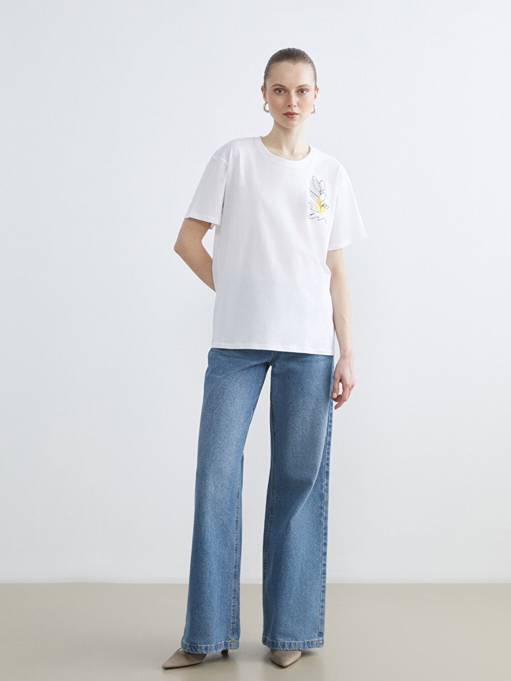 Tricou Imprimat Femei Cu Guler Rotund-1