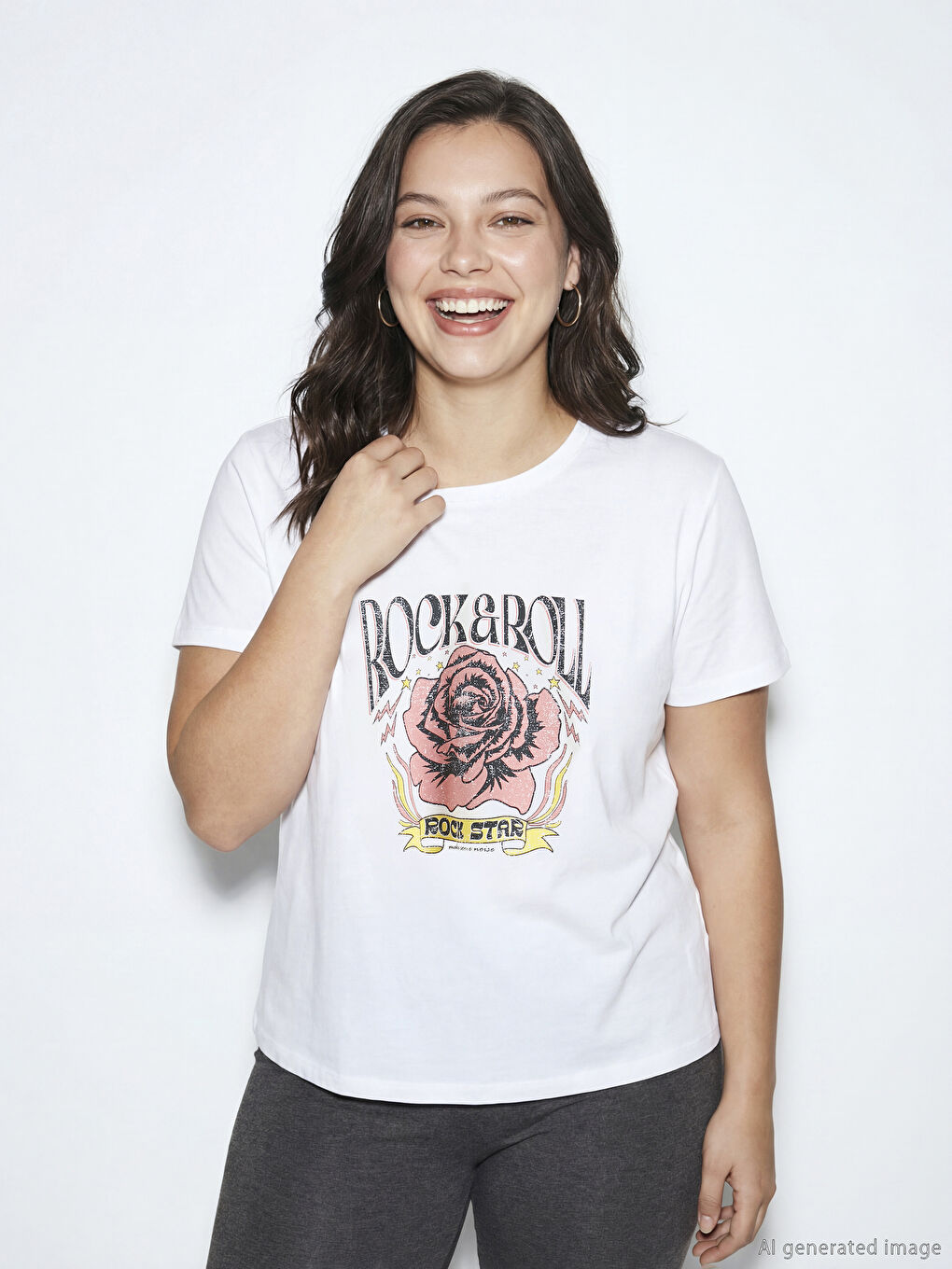 T-shirt imprimé à col rond pour femme