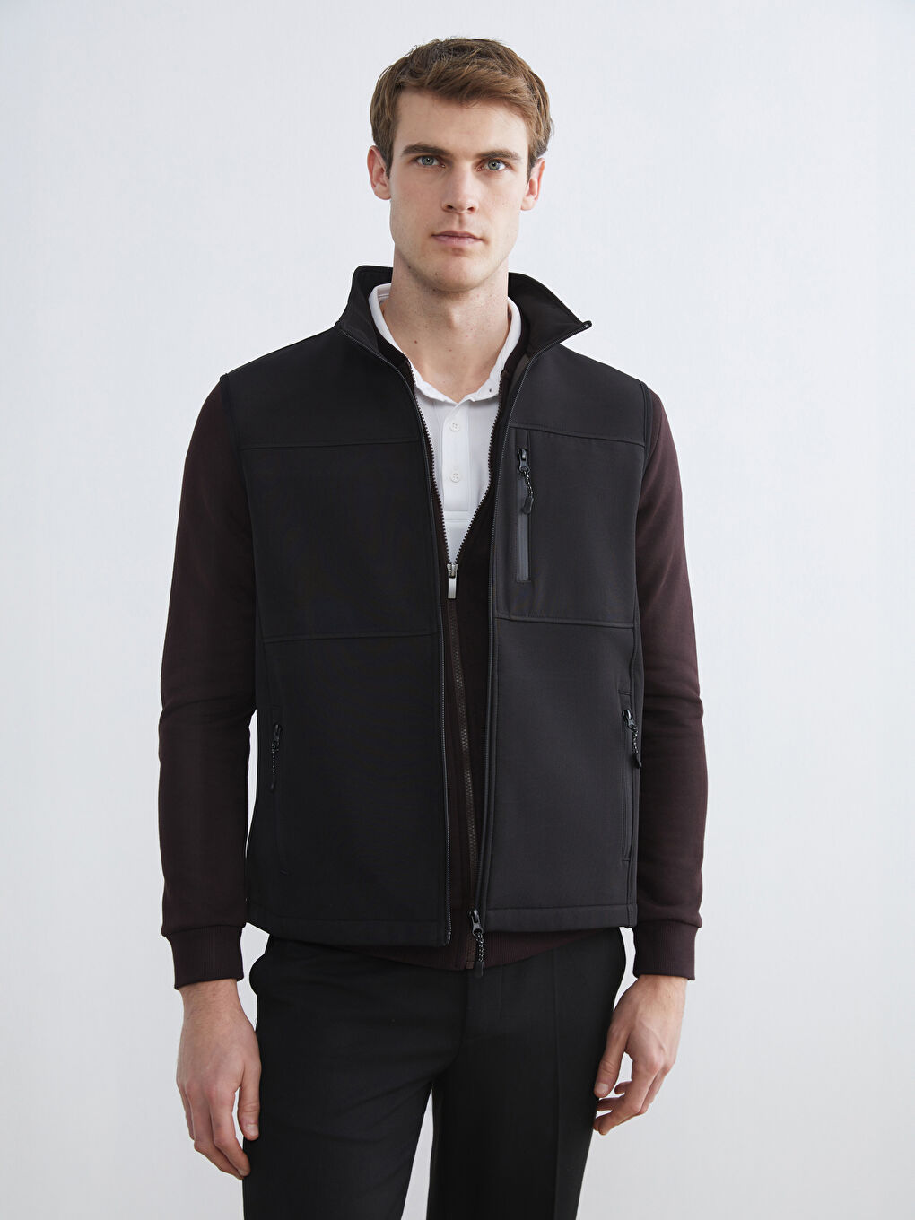 Siyah Standart Kalıp Dik Yaka Erkek Yelek