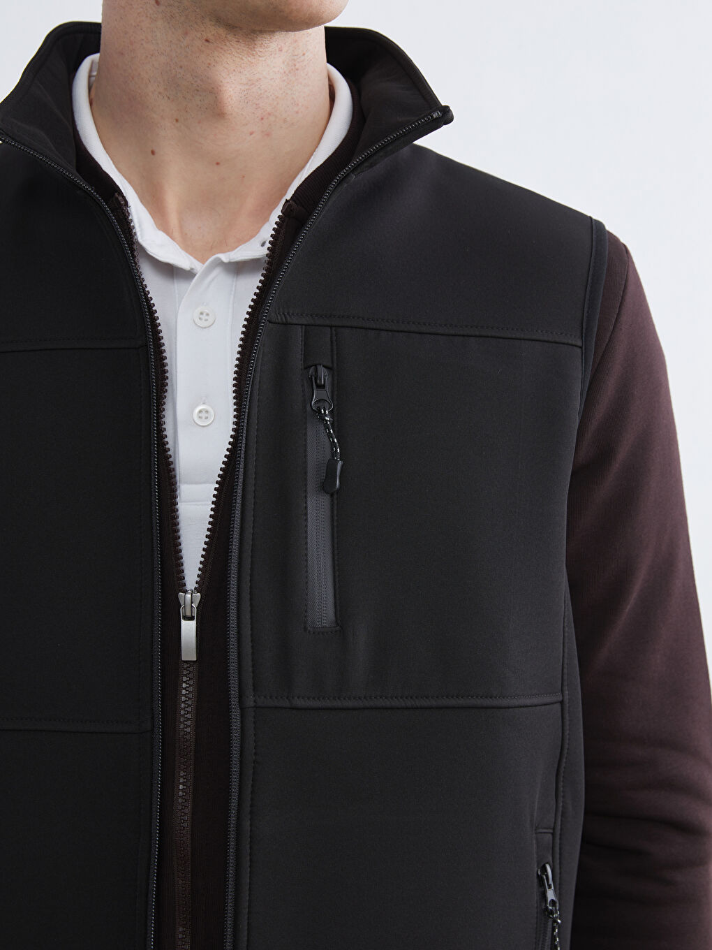 Siyah Standart Kalıp Dik Yaka Erkek Yelek-2