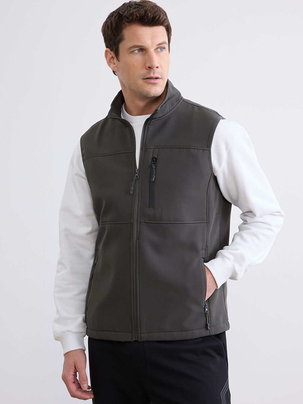 Haki Standart Kalıp Dik Yaka Erkek Yelek