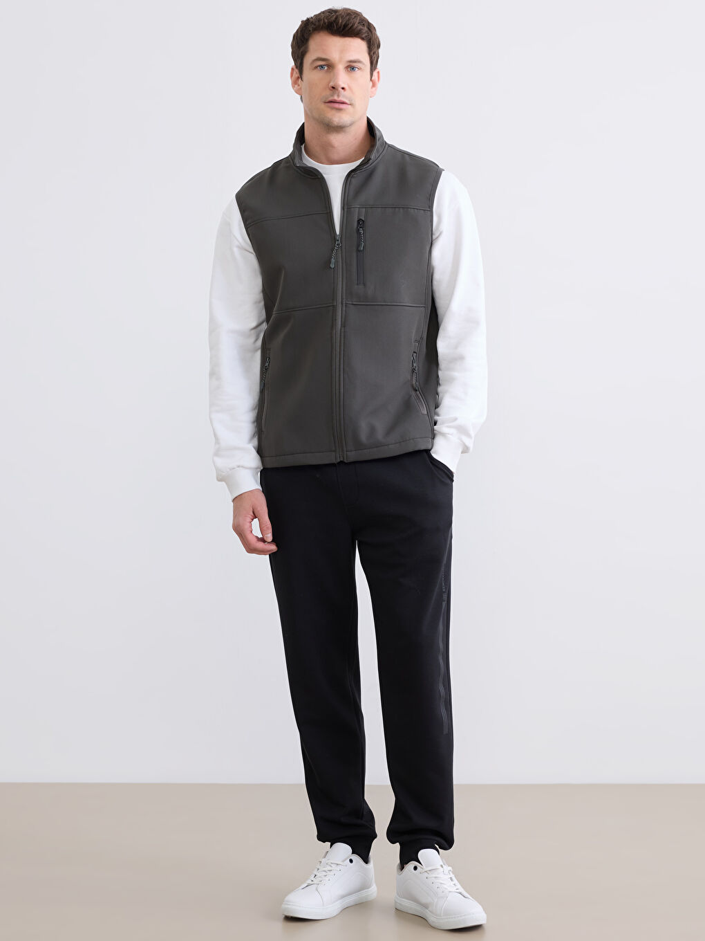 Haki Standart Kalıp Dik Yaka Erkek Yelek-1