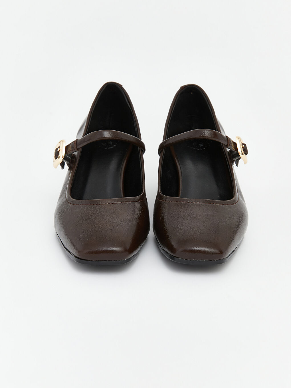 Kahverengi Küt Burunlu Bantlı Kadın Topuklu Ayakkabı-2