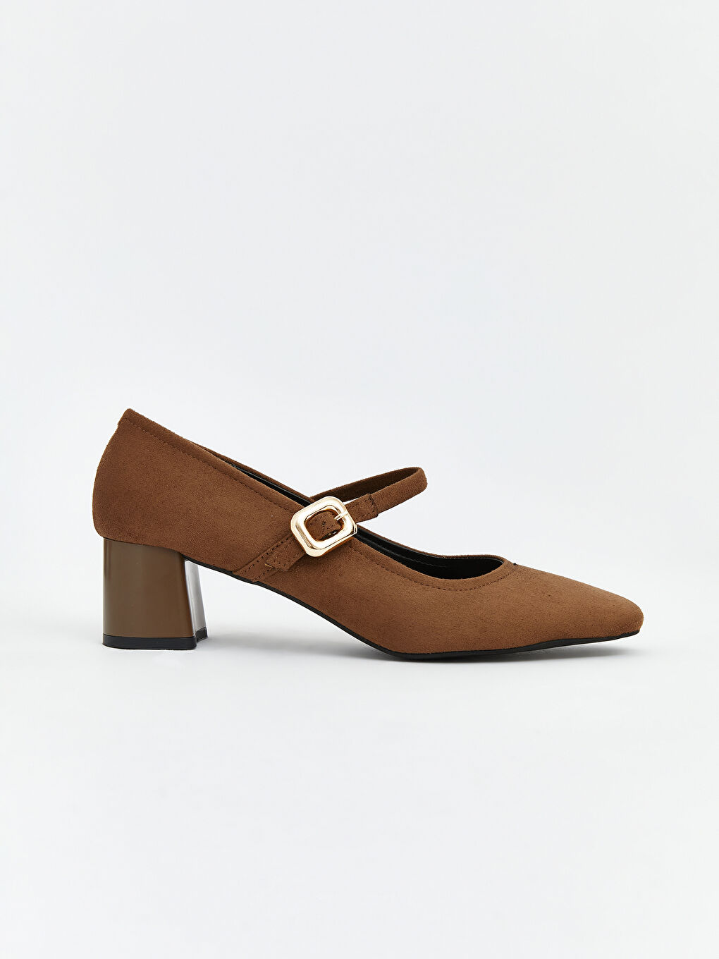 Kahverengi Küt Burunlu Bantlı Kadın Topuklu Ayakkabı-1