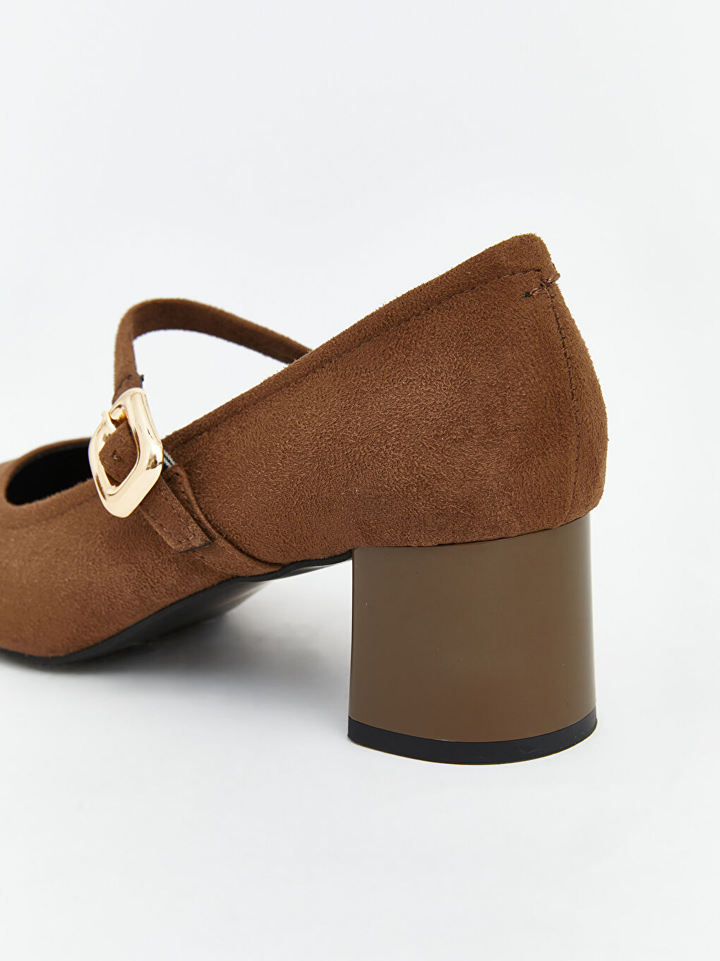 Kahverengi Küt Burunlu Bantlı Kadın Topuklu Ayakkabı-4