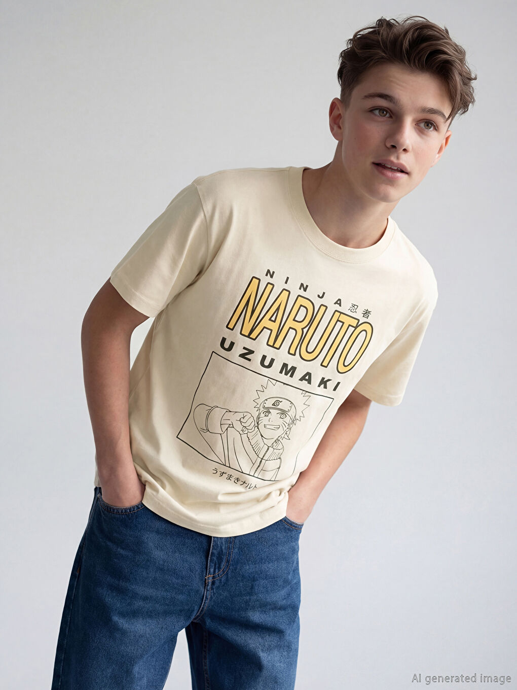 تيشيرت للأولاد بطبعة ناروتو برقبة دائرية