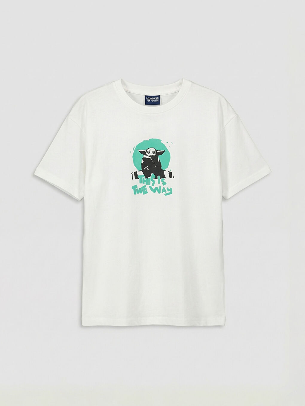 Ekru Bisiklet Yaka The Mandalorian Baskılı Erkek Çocuk Tişört-1