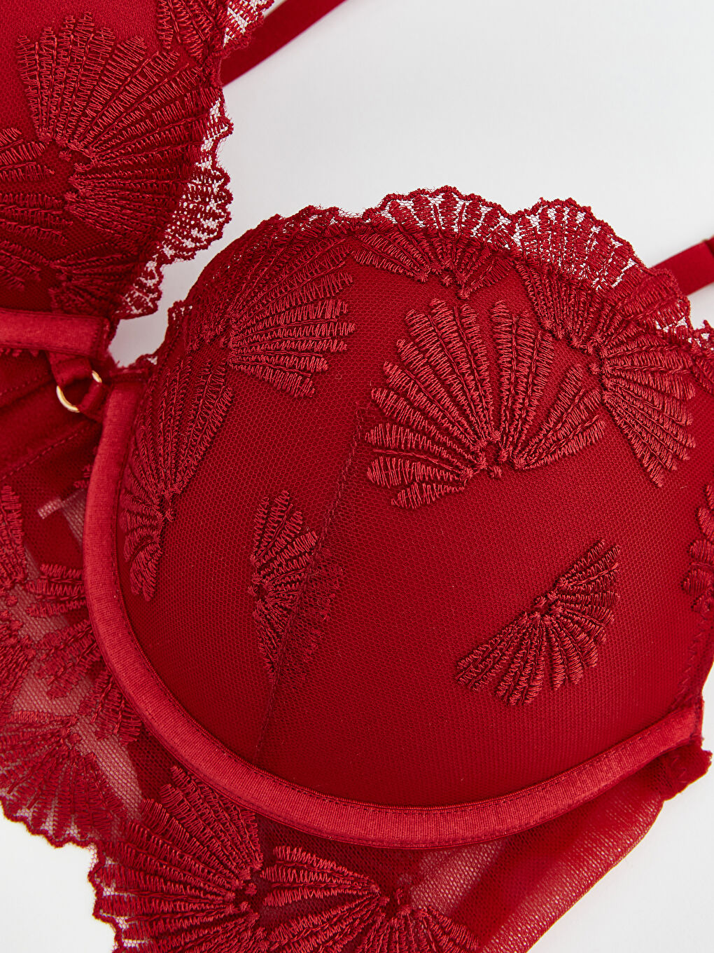 Kırmızı Balenli Dolgulu Brode Fantezi Tişört Sütyen-2