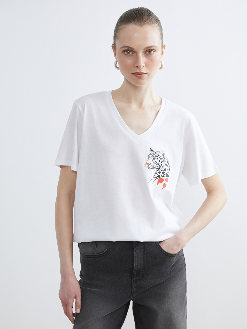 V Neck Printed Women's T-shirt