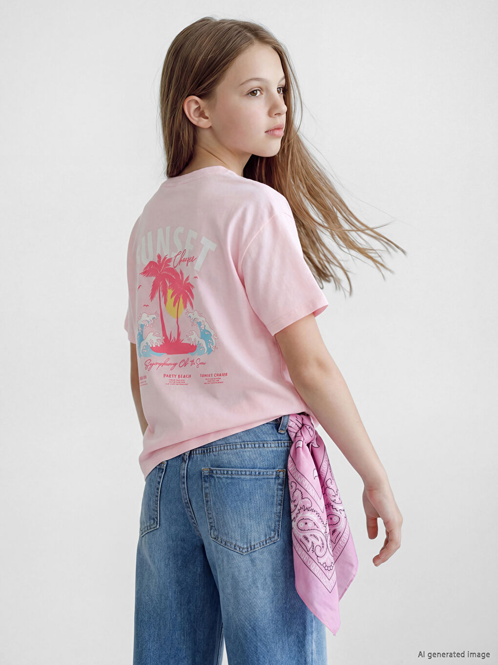 Crew Neck Girls' Printed T-Shirt