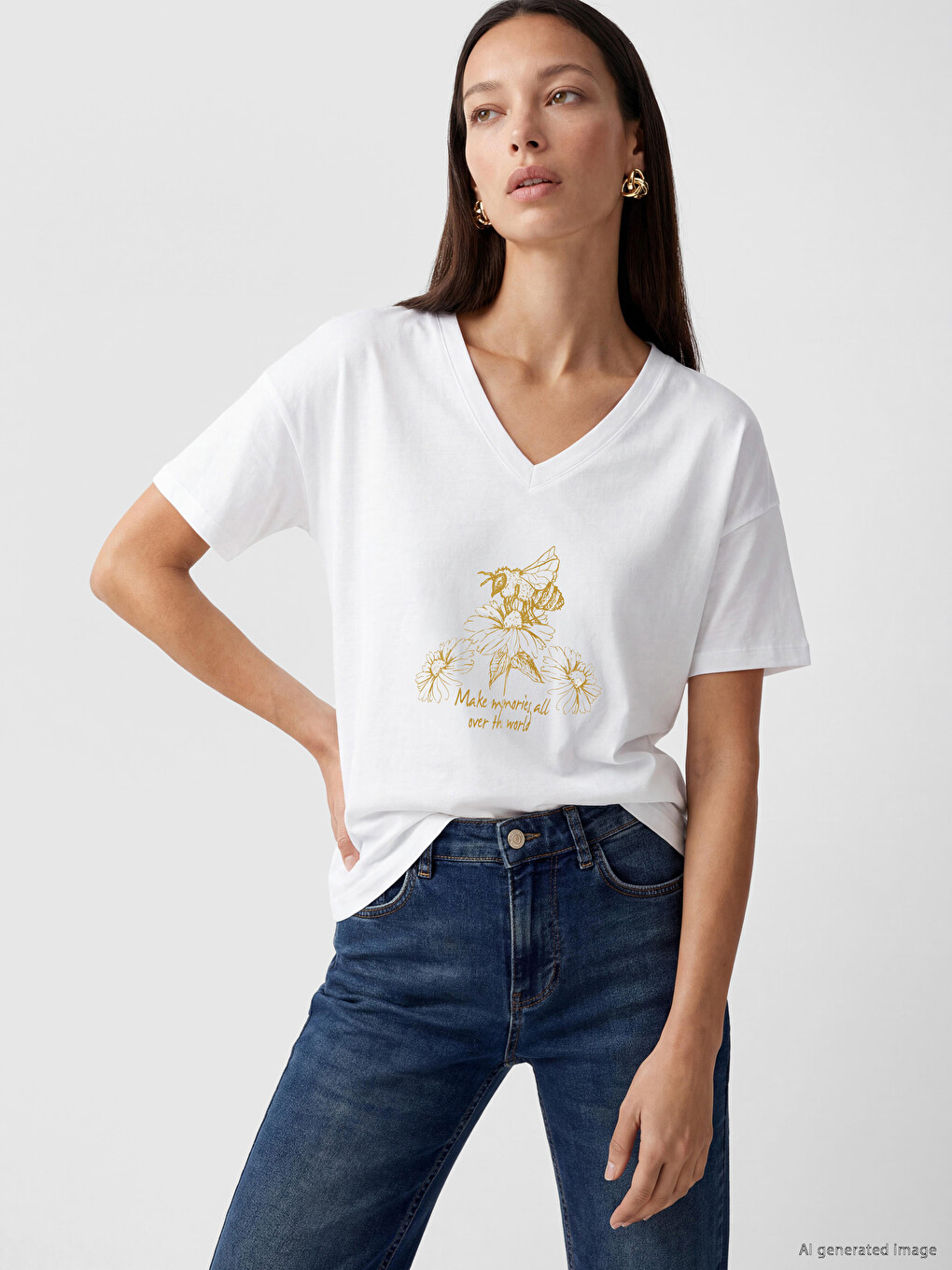 Tricou De Femei Imprimat Cu Decolteu În V