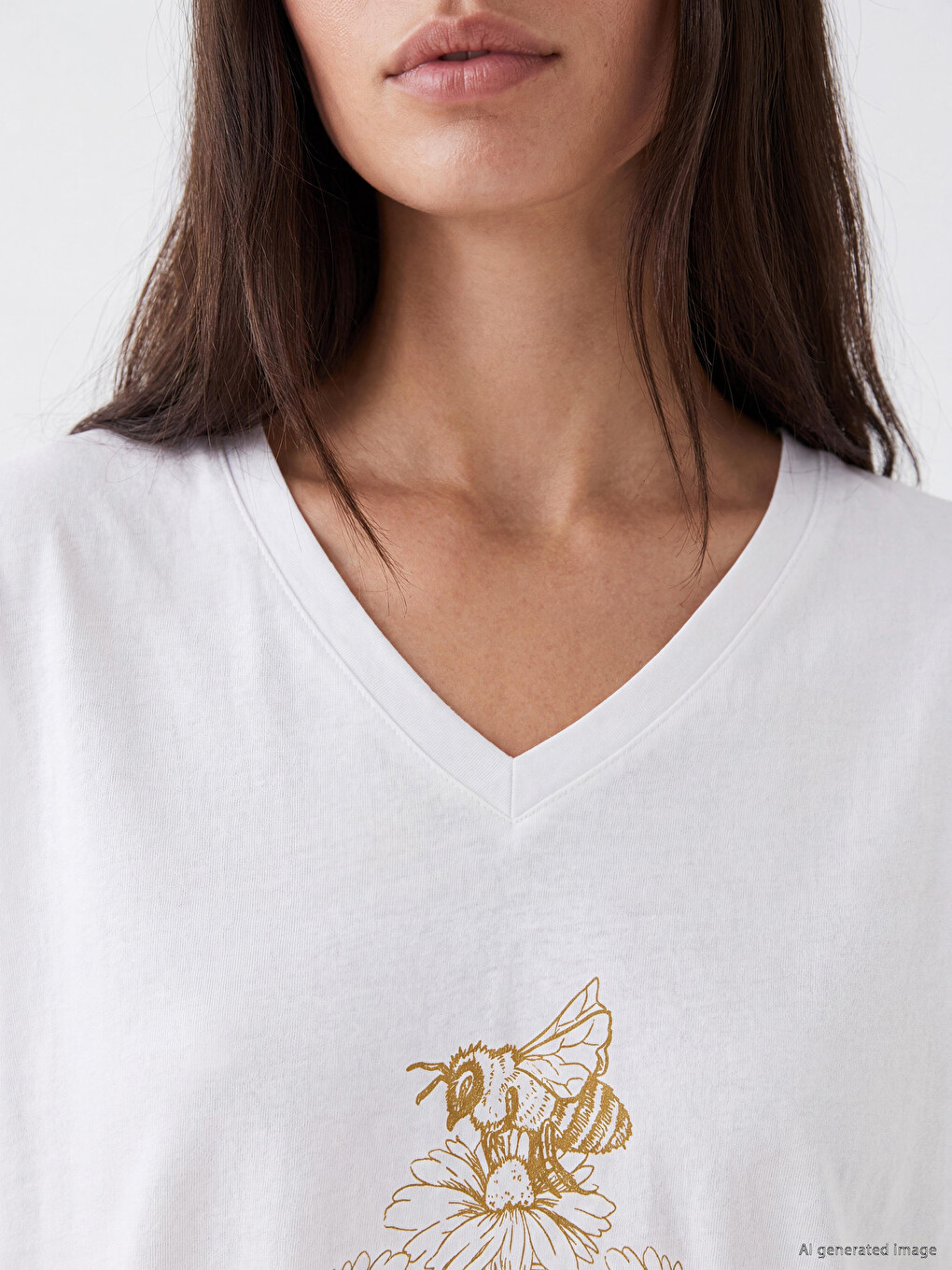 Tricou De Femei Imprimat Cu Decolteu În V-2