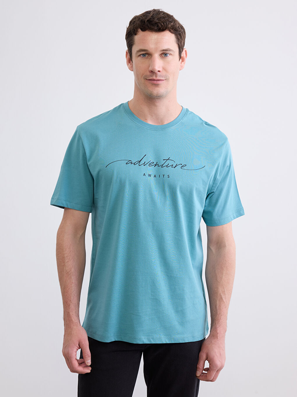 Turkuaz Bisiklet Yaka Baskılı Erkek Tişört